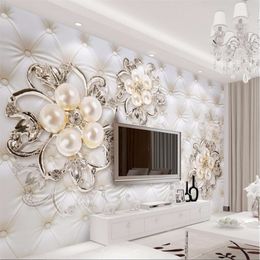 Custom wallpaper large mural 3d luxury white flowers soft bag ball Jewellery TV wall papel de parede wall paper