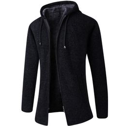 Mens Hooded Thick Cardigan Autumn Winter Warm Pocket Zipper Spacious Long Sleeve Sweater Knitted Casual Male Coat Drop Shipping