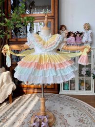 Baby Girl Summer Rainbow Vintage Spanish Turkish Palace Ball Gown Lolita Princess Dress for Birthday Party Holiday Casual Q0716