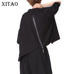XITAO Back Zippers Black Women T Shirt patchwork Plus Size Casual O Neck Half Batwing Sleeve Tide Korean Clothes Summer YMT010 210306