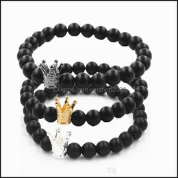 Beaded, Strands Bracelets Jewelrycrown Bracelet Natural Stone Men And Women Couple Fashion Temperament Wrist Jewelry Drop Delivery 2021 Rt4E