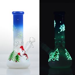 8" Christmas Snowman Water Bong Hookah Glass Water Pipe Mini Tobacco Beaker Bongs Dab Oil Rigs Ice Catcher Bubbler Recycler with 14mm Bowl Downstem