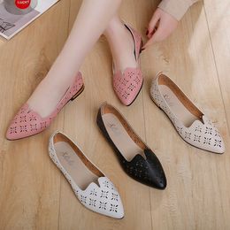 Women Flats 2020 Summer Shoes Woman Slip on Shoes Cut Out Flats Hollow Boat Shoes Pointed Toe Ballet Falts Ladies N7226