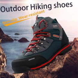 Outdoor Big Size Waterproof Hiking Shoes For Men Suede Breathable Trekking Sneakers Mountain Boots Anti-Slippery Sneakers 211126