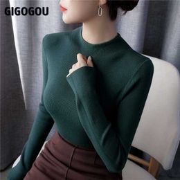 GIGOGOU Women Sweaters Elegant Slim Fit Long Sleeve Pullover Top Korean Fashion Soft Knitted Jumper Autumn Winter Haut Femme 210922