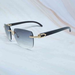 2022 Factory Wholesale New Large Square Designer Women Rimless Buffalo Horn Glasses Vintage Sunglasses Mens Eyewear