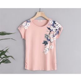 new arrival cotton floral print t shirt women 4XL summer tops short sleeve graphic tees o-neck tshirt modis tee shirt femme 210306