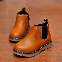 Kids Leather Boots Waterproof Children Shoes Sneakers Grey Black For Baby Girls Boys School Party 211227