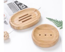 DHL50pcs Multi Styles Natural Bamboo Soap Dishes Tray Holder Storage Soap Rack Plate Box