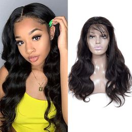 Brazilian Virgin Hair 13*4 Lace Front Wig Body Wave 18-30inch 150% Density Adjustable Band Middle Brown Lace Color