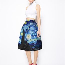 Qybian Faldas Vintage Van Gogh Print Ladies Skirts High Waist Womens Christmas Plus Size 210621