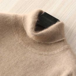 Man Jumpers 100% Mink Cashmere Knitted Sweaters Soft Turtleneck Winter Thick Warm Jumpers 8Colors Men Sweater 211018