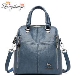 2020 New High Quality Leather Backpack Women Shoulder Bags Multifunction Travel Backpack School Bags for Girls Bagpack mochila K726
