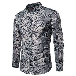 Autumn Snakeskin Pattern Long Sleeve Men Dress Shirt Good Quality Tuxedo Slim Fit Christmas