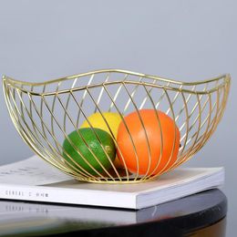 Storage Baskets Fruit Bowl Basket Metal Iron Rose Gold Wire Vegetable Bowls Container Kitchen Snack Tray Holder Table Decoration Hollow
