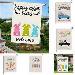 Welcome Happy Easter Peeps Garden Flag Double Sided Easter Bunny Vertical Burlap House Flags Spring Yard Outdoor Decoration Plaid HH21-115