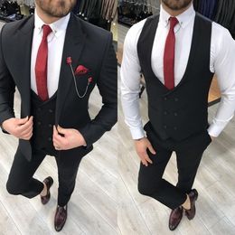 New Style Groomsmen Peak Lapel Groom Tuxedos Black Men Suits Wedding/Prom/Dinner Best Man Blazer ( Jacket+Pants+Tie+Vest ) W983