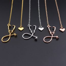 Stethoscope Necklace Lariat Heart Pendant Rose Gold Black Colour Newest Nurse Medical Necklaces Collares Bijoux