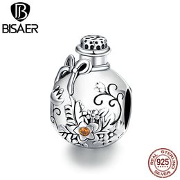BISAER ing Bottle Charms 925 Sterling Silver Bright Zircon Pendant Enamel Beads Fit DIY Bracelet Necklace For Women Jewellery Q0531