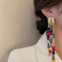 Dangle & Chandelier Bohemia Colorful Acrylic Beads Long Tassel Drop Earrings BOHO Handmade Big Resin Beaded Dangle Earrings for Women Jewelry