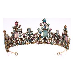 Baroque Royal Queen Crowns Colorful Jelly Crystal Rhinestone Stone Wedding Tiaras Women Costume Bridal Hair Accessories