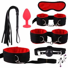 Items Massage SM Sex Games Handcuff Bdsm Bondage Set Slave Collar Necklace Hand Cuffs Restraint Ball Mouth Gag Sex Toy For Couples Eroti