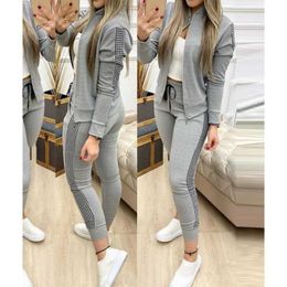 Women Long Sleeve Plaid Patchwork Jack & Drawstring Pants Set Comfort Autumn Suit RH296 Y0625