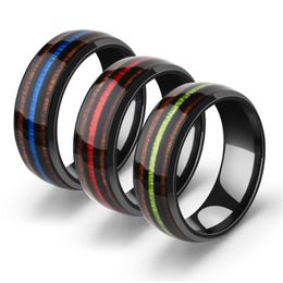 Wedding Rings Stainless Steel Wood Grain Fashion Women Colourful Line Inlay Ring Men Jewellery Gift