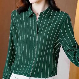 Long Sleeve Striped Chiffon Blouse Shirt Women Tops Blouse Women Blusas Mujer De Moda Turn Down Collar Office Blouse E176 210602