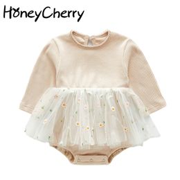 Autumn Baby Girl Long Sleeve Princess Dress bodysuit Flower Tulle Skirt Crawling Clothes baby 210702