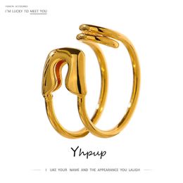 Yhpup Original Pin Metal Opening Ring for Women Statement Gold Color Texture 14 K New Design Ring Jewelry Anillos Mujer Gift X0715