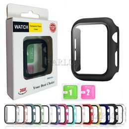 360 Full Screen Protector Film Hüllen iWatch 38mm 42mm 40mm 44mm 41mm 45mm 49mm Bumper Frame PC Hard Case mit gehärtetem Glasfilm für Watch 7 6 5 4 SE Cover und Retail Box