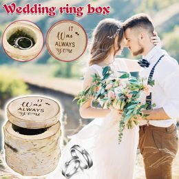 -Caja de anillo de boda de madera Caja de anillos de anillo Rústico portador de almohada Regalo de compromiso País de la boda Valentines Decoración de regalo