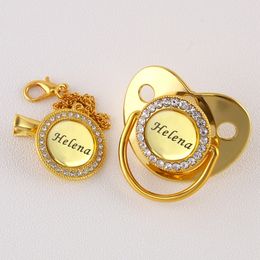 0-18 Months BPA Free Customized Any Name Personalized Gold Bling Pacifier And Clip Luxury Baby Pacifier For Infant shower Gift 210226