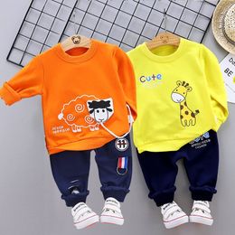 spring and autumn cotton 0-5 years old clothes cartoon printed sweater Baby boy two-piece suit 210309