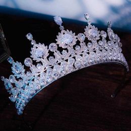 Luxury Zircon Zirconia Crystal Tiaras and Crowns Evening Dress Diadem Brides Headband Wedding Hair Accessories Bridal Jewellery X0625