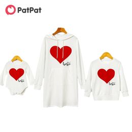 Arrival Autumn and Winter Mosaic ie Hooded Dress Sweatshirt for Mommy Me 210528