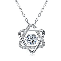 ZEMIOR 925 Sterling Silver Necklaces For Women Romantic Six-Pointed Star Pendant Round Clear CZ Necklace Anniversary Jewellery Q0531