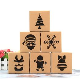 Christmas Kraft Paper Cookie Gift Boxes Candy Box Bags Food Packaging Box Christmas Party Kids Gift New Year 10x10x6.3cm LX4426