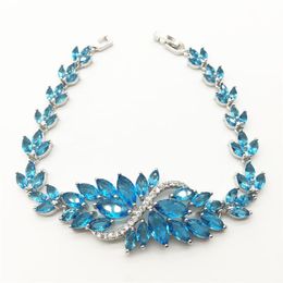 Link, Chain High Quality Cluster Flower Sea-blue Colorful Cubic Zirconia Stone Bracelet For Women Summer Jewelry