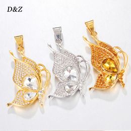 Pendant Necklaces D&Z Butterfly Necklace 3Types Stainess Steel With CZ Stone Gold Color Hip Hop Charm Jewelry Men Women Gift