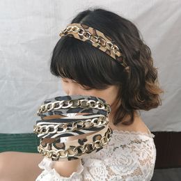 Fashion Alloy Chain Leopard Hairband Women Headband Vintage Braided Wide Side Knotted Hair Hoop Band Girls Hair Accessories