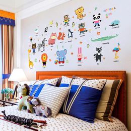 Wall Stickers Cartoon Animals Kindergarten Alphabets Kids Learning Education Decals Nursery Room Decor Art Gift