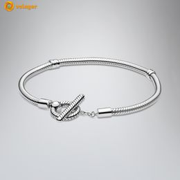 Volayer 925 Sterling Silver Bracelets Pan Moments T-bar Snake Chain Bracelet Friendship Bangles for Women Jewelry Making Gift