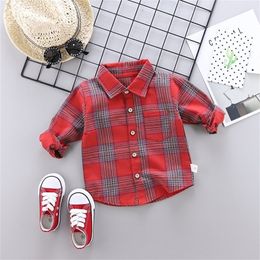 Spring Autumn Kids Plaid Shirt Cotton Long Sleeve Blouses Casual Shirts Children Clothing For 1-4 Years Boy Girl SHIRT Clothes 210306