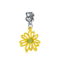 New Fits Pandora Bracelets 20pcs Colourful Daisy Sunflower Dangle Charms Beads Silver Charms Bead For Wholesale Diy European Necklace Jewellery Accessories
