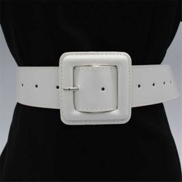 Big Square Buckle Belts For Women Bright Patent Leather Waist Black Pin Buckles Wide Belt Ladies Casual Dress Waistbands Femme G1026
