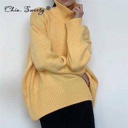 Knitted Women's Turtleneck Sweater Oversize Solid Long Batwing Sleeve Female Pullover Jumper Autumn Winer Ladies Sweaters 211011
