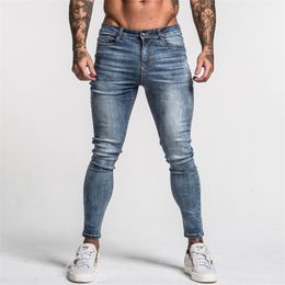 Gingtto Men's Skinny Jeans Faded Blue Middle Waist Classic Hip Hop Stretch Pants Cotton Comfortable Dropshipping Supply zm46 210317