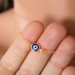 Simple Evil Eye Thin Pendant Women Jewelry Necklace Turkish Lucky Fashion Gold Color Choker Chain Female Daily Minimalist Gifts